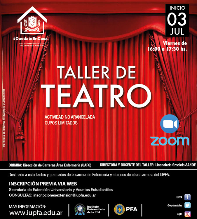 03 DE JULIO . TALLER DE TEATRO | MODALIDAD VIRTUAL . IUPFA